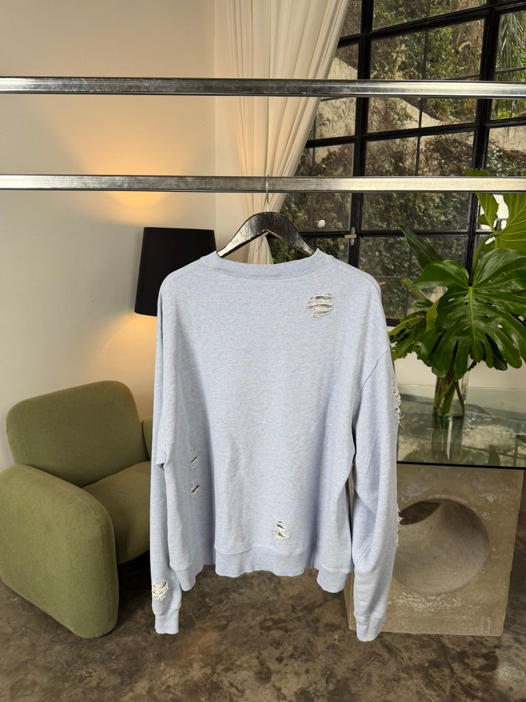 Acne Studios blue distressed printed-logo sweatshirt