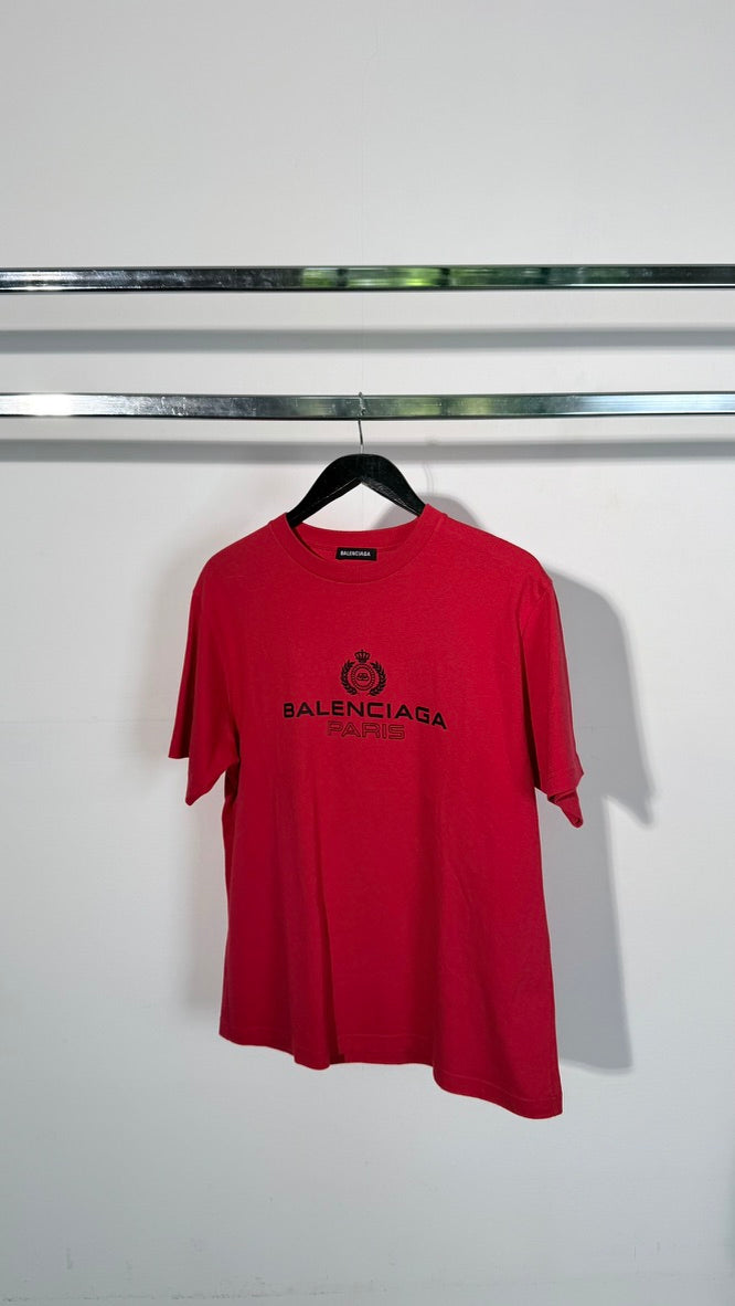 Balenciaga Paris BB Logo Print Red T-Shirt