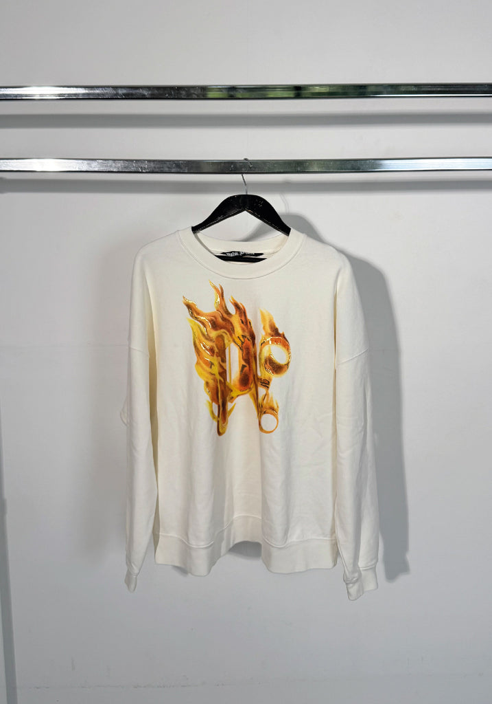 Palm Angels Burning monogram-print sweatshirt White